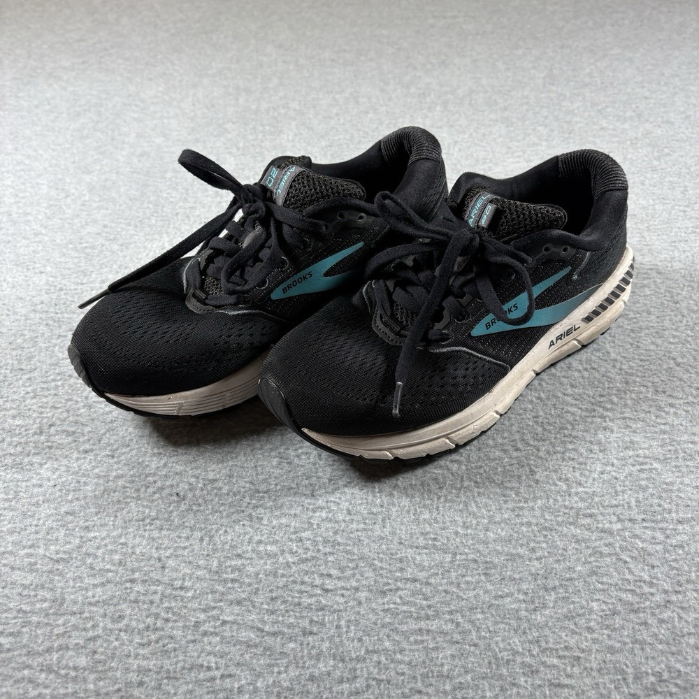 Brooks Ariel 20 Womens Size 7 B Running Shoes Black Teal Athletic Gym Sportswear
